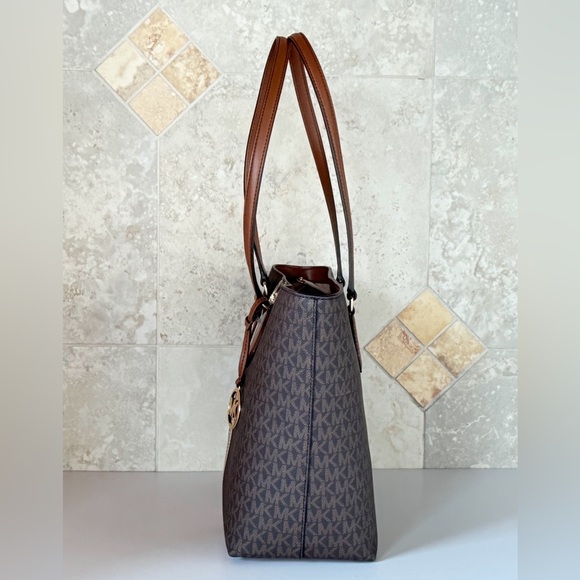 Michael Kors Sheila Large Laptop Tote Shoulder Bag MK Center Stripe Brown - Picture 5 of 12